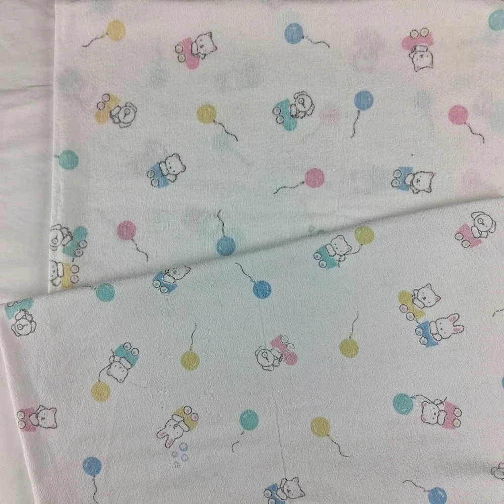 2 Beacon White Baby Receiving Blanket Lot Pastel Balloon Cat Bunny Dog  WPL 1675
